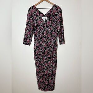 VTG Young Edwardian Cottage Floral Maxi  Dress 3/4 Sleeve Floral Prairie Sz 13